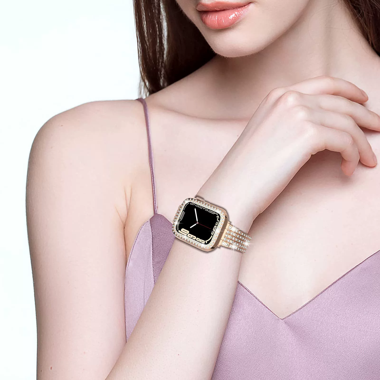 Подходит для Apple Watch 12345678 поколения металл инкрустированные бриллианты цепочки с пятью бусинами и сверлами полные сверления ремни