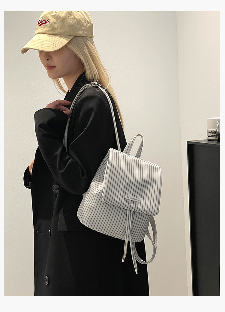 Colorful Fox Korean version niche British style backpack, versatile and high-end bag, striped mini drawstring backpack undefined