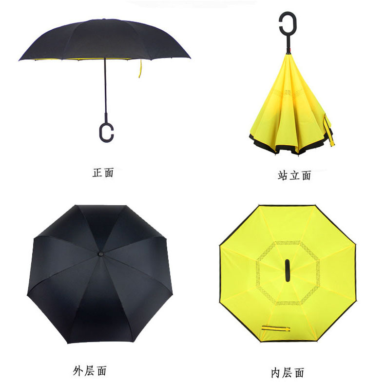 Mayorista mano larga paraguas inverso personalizado paraguas retráctiles para automóviles tipo C paraguas inverso manos libres paraguas de doble capa