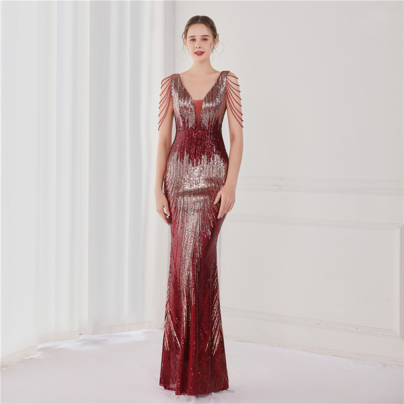 19127 # 2021 New Sequin Fishtail Long Dress Performance Internet Celebrity Event Banquet Car Model Etiquette Evening Dress 19127 # 2021 New Sequin Fishtail Long Dress Performance Internet Celebrity Event Banquet Car Model Etiquette Evening Dress