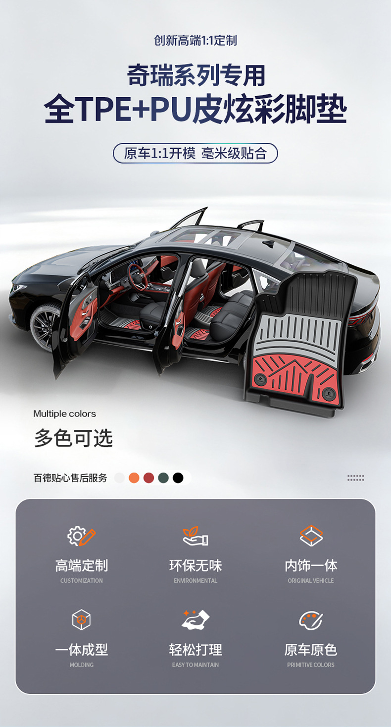 Suitable for Chery Tiggo 8, Arrizo 8, iCAR V23, special colorful TPE car floor mats and trunk mat