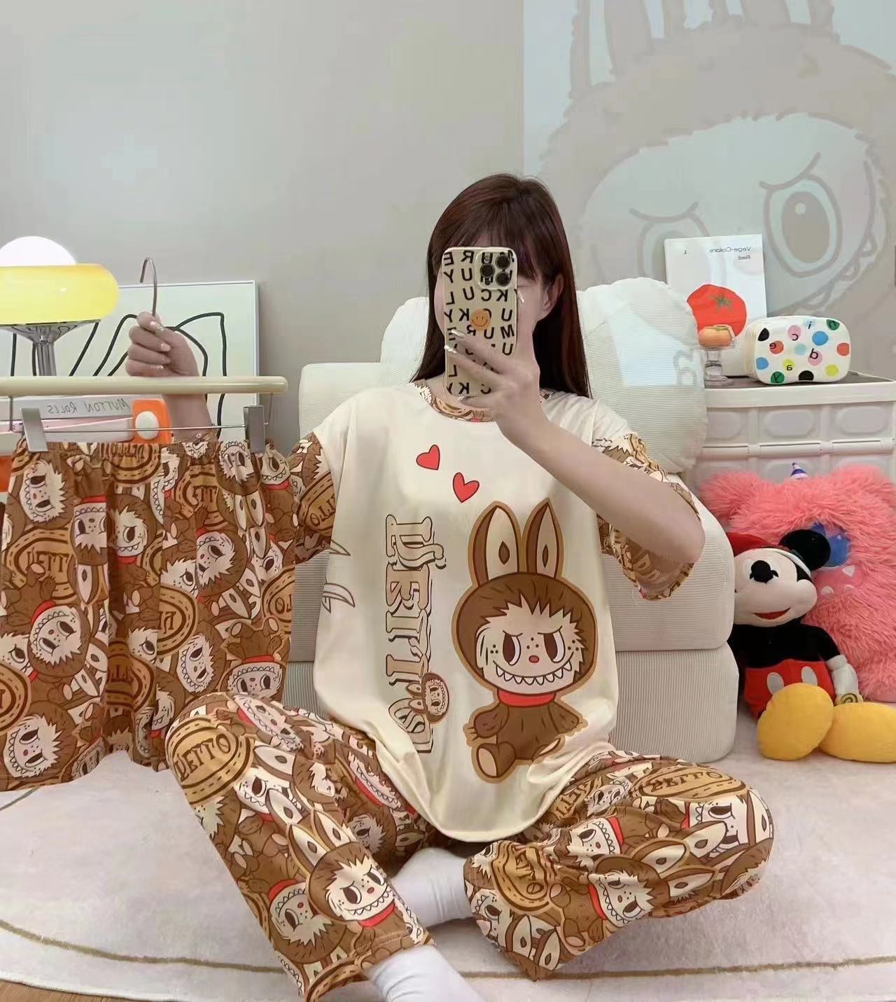Pijamas transfronterizos de leche de verano pantalones de manga corta tres piezas de dibujos animados lindos ropa de hogar de comercio exterior de labu