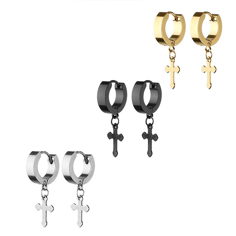 Amazon burst cross ear buckle supply titanium steel punk male stud earrings ebaywish cross-border for female jewelry