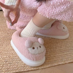 Winter soft cute lamb children's cotton slippers girls baby indoor non-slip warm plush all-inclusive heel cotton shoes