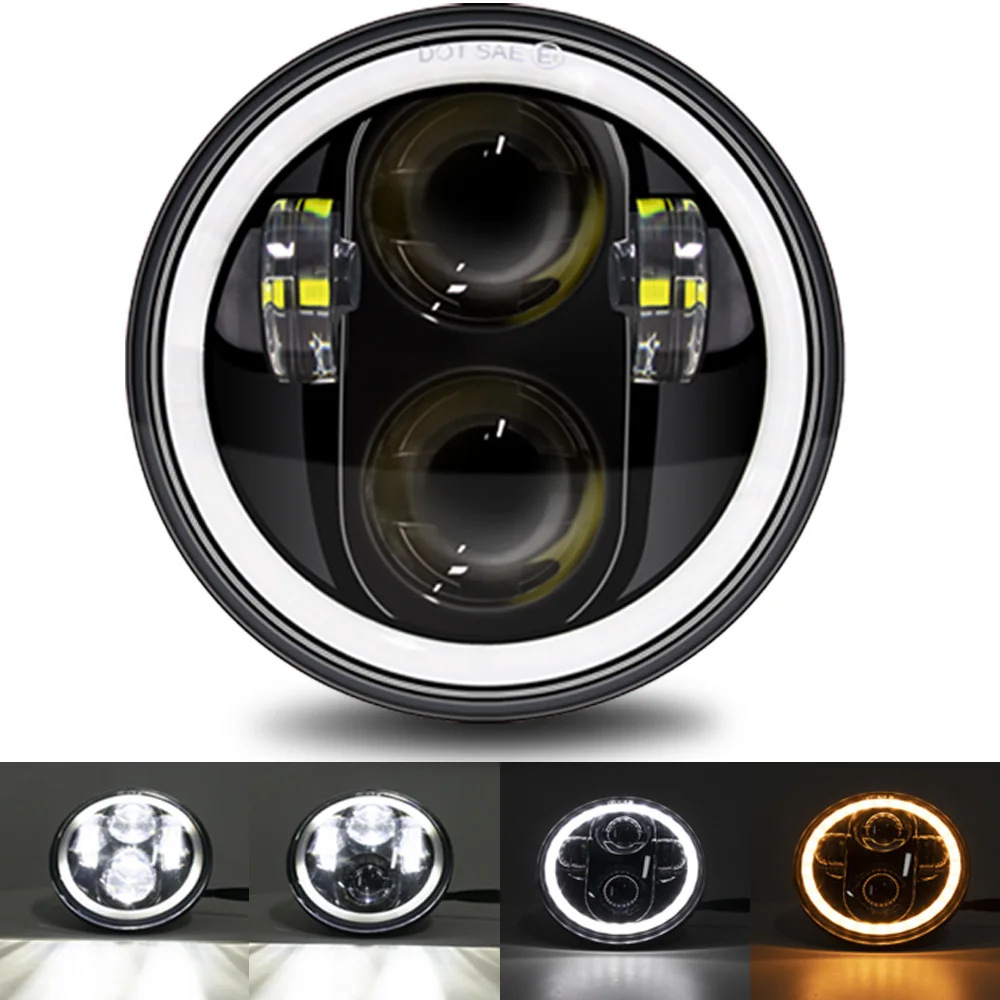 Mùmǎrén 5.75 inch 60W Angel Eye LED Headlight for Harley, Jeep, Motorcycle (Motorcycle headlights, headlights) - 575-inch-full-circle-4-beads