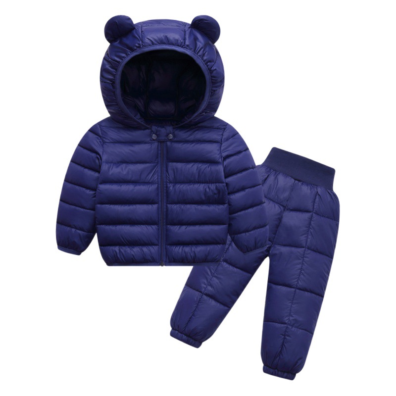 Conjunto de ropa infantil para comercio exterior transfronterizo, chaqueta de algodón con relleno de plumón para niños, conjunto de dos piezas para niños y niñas para otoño e invierno, ropa de invierno