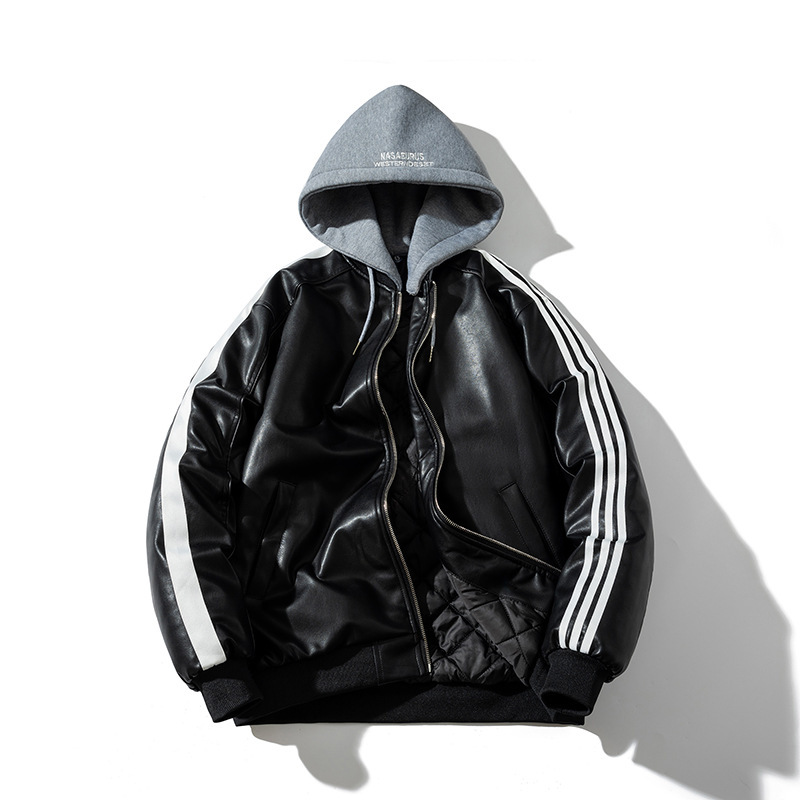 Trendy Brand PU American Retro Bomber Jacket Autumn and Winter Cotton and Cotton Motorcycle Men's Couple Baseball Suit Jacket Trendy Brand PU American Retro Bomber Jacket Autumn and Winter Cotton and Cotton Motorcycle Men's Couple Baseball Suit Jacket