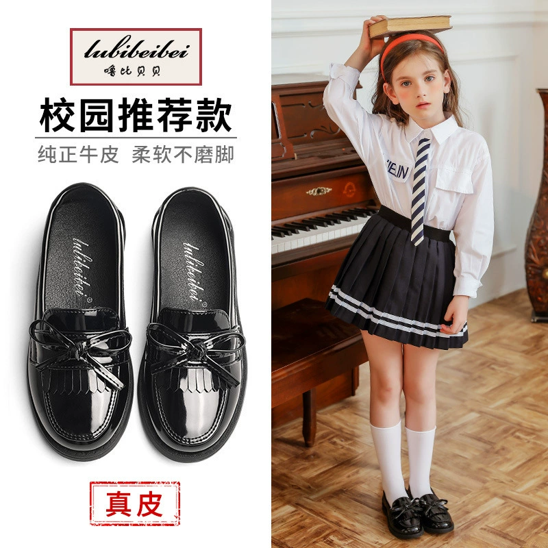 Кожаная обувь для девочек, летняя тонкая детская обувь принцессы на мягкой подошве, черная обувь в британском стиле, новая весенне-Осенняя обувь