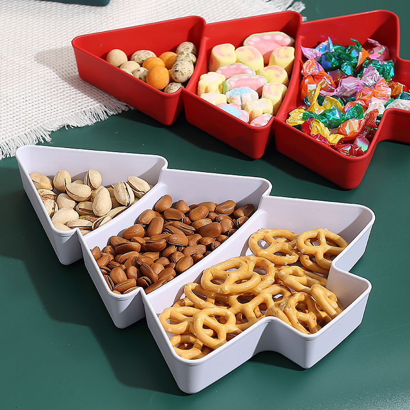 Cross-Border Creative Christmas Tree Fruit Plate with Compartments, Household Snack Dish, Plastic Candy, Dried Fruit, and Seed Storage Box