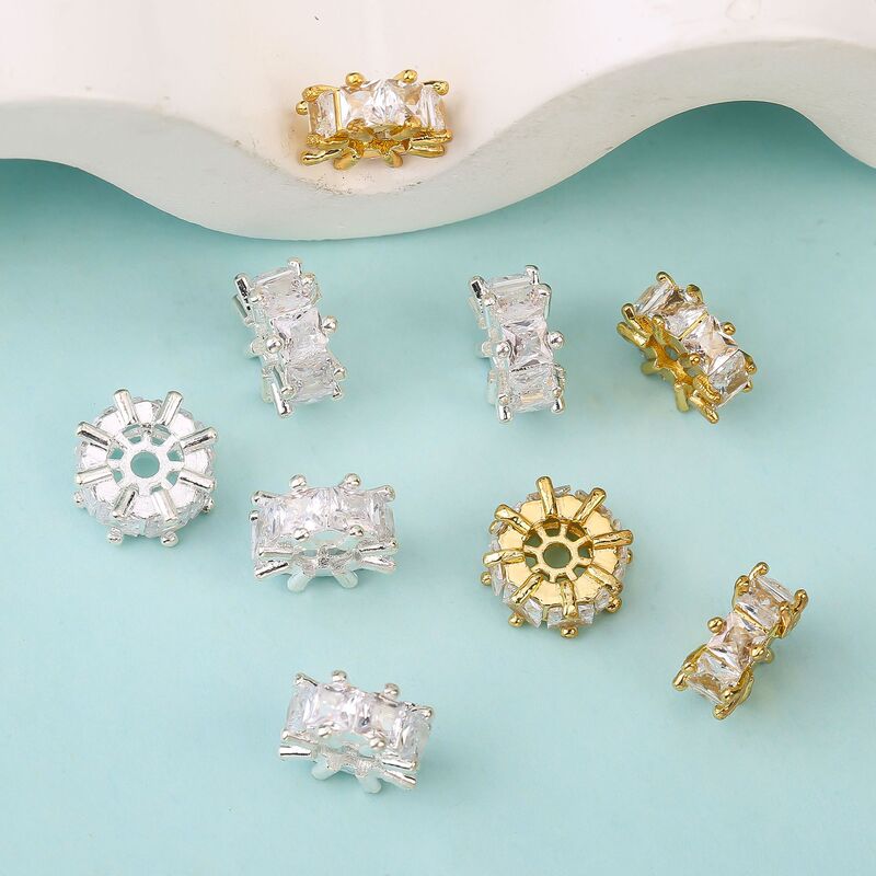 Color-Preserving New Design Zircon T-Shaped Large Hole Loose Beads Spacer Beads Copper Plated 18K Gold DIY Beading Material Universal Wheel