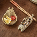 可爱小猫粗陶味碟创意家用陶瓷碟子蘸料碟菜碟餐具批发餐厅酒店碟