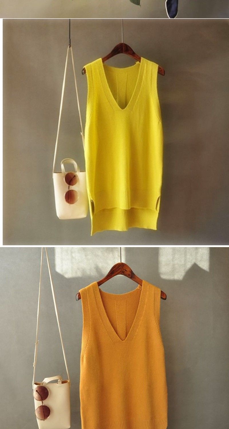 【 Cashmere Family 】 Neuer ärmelloser Pullover aus Wolle mit V-Ausschnitt, vielseitige Weste und Camisole-Oberteil_voghion.com