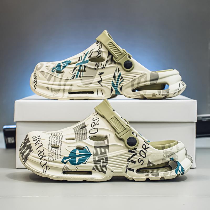 2025 nuevas zapatillas Baotou de verano para hombres, sandalias antideslizantes de dos manos, pisando mierda, zapatos con agujeros en la playa para hombres