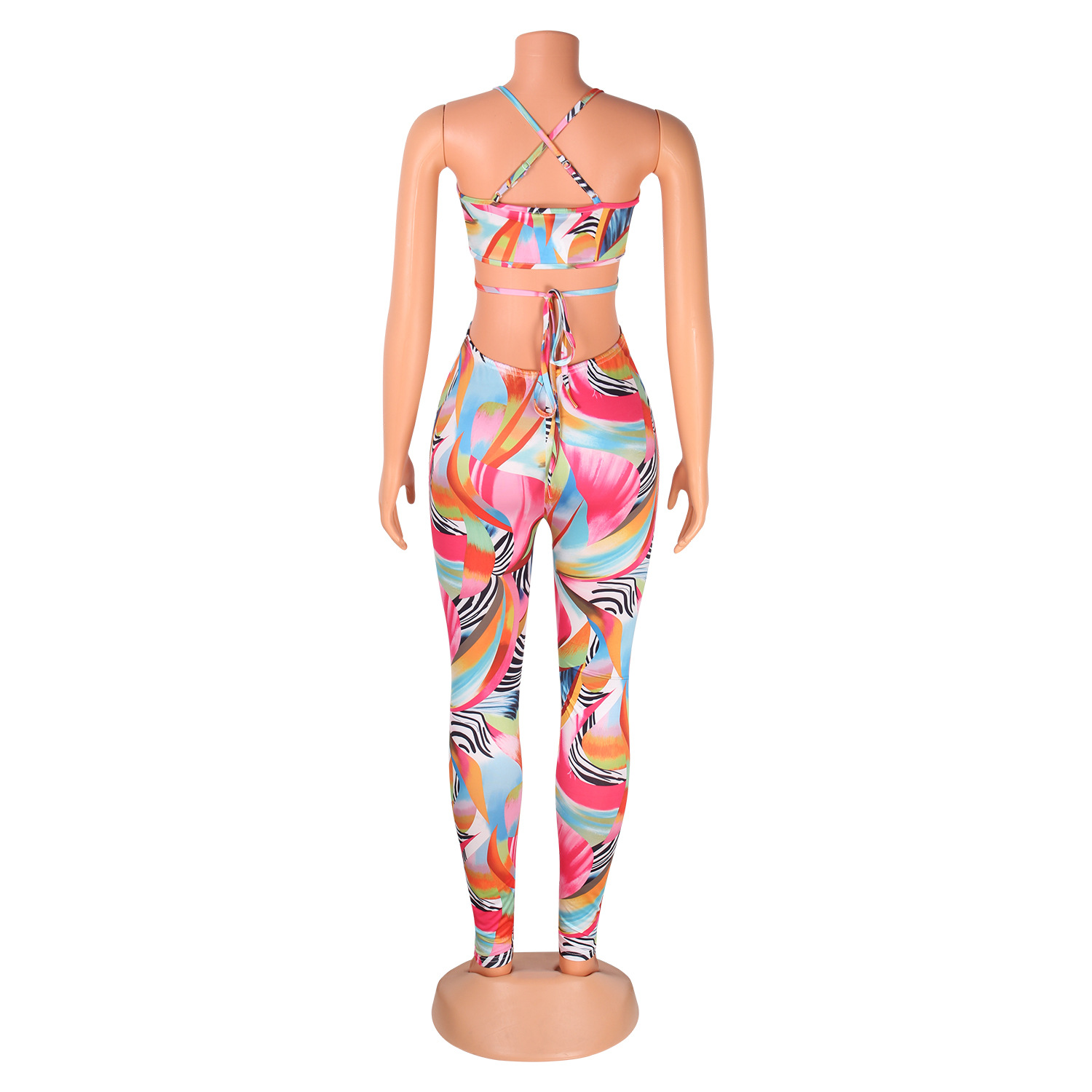 Summer Women Clothing Sexy Nightclub Digital Printing Cross Strap Jumpsuit