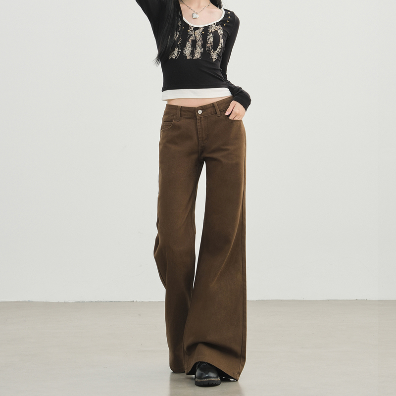 American Retro Brown Coffee-Colored Flared Jeans for Women, 2026 Spring/Summer New Low-Waist Loose Slimming Floor-Length Bell-Bottom Pants American Retro Brown Coffee-Colored Flared Jeans for Women, 2026 Spring/Summer New Low-Waist Loose Slimming Floor-Length Bell-Bottom Pants