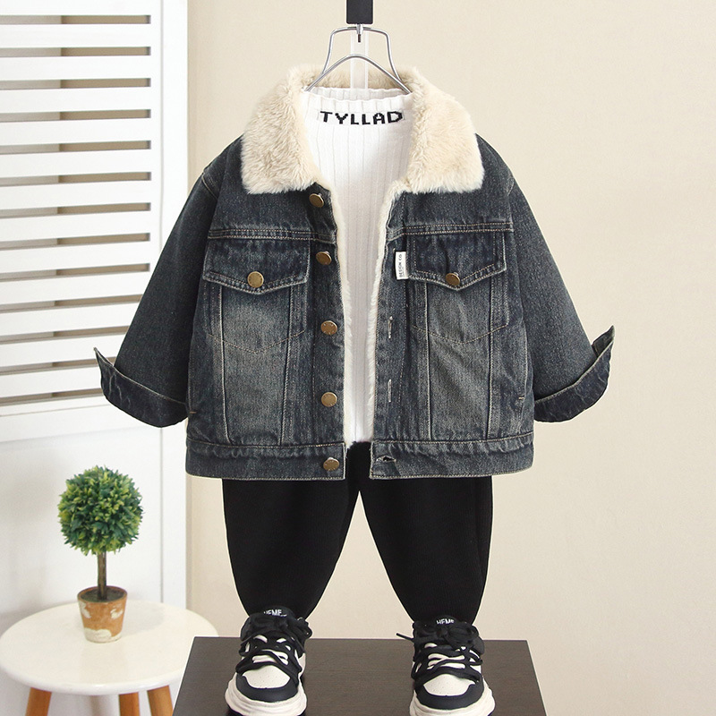 6720 chaqueta de mezclilla para niños más terciopelo 2025 otoño e invierno nuevos niños ropa de invierno chaqueta coreana bebé engrosamiento marea