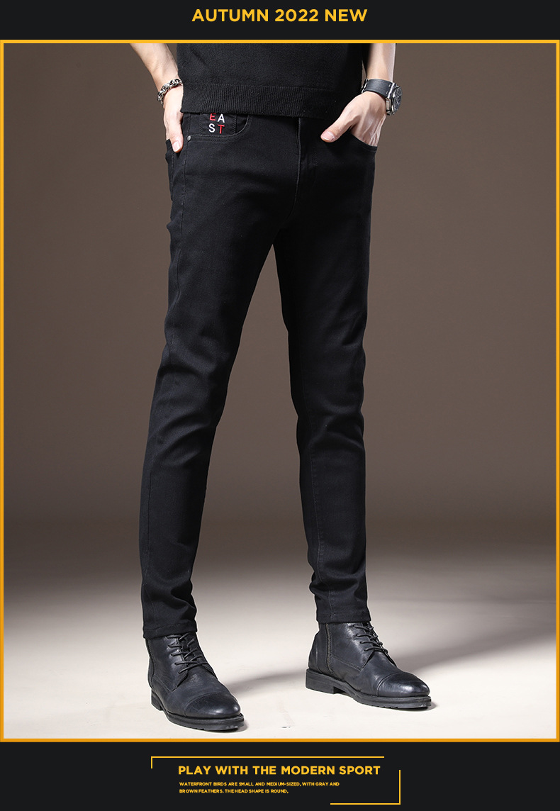 Autumn and winter men's casual jeans Korean version trendy stretch washed slim fit black straight tube with thick velvet_voghion.com