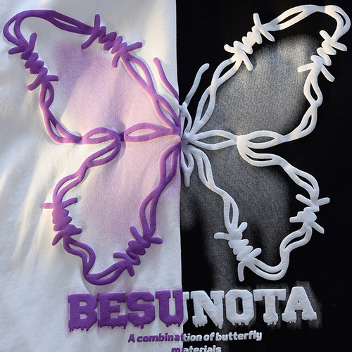 American Retro Butterfly Necklace Cotton Short Sleeve T-Shirt for Women Summer European and American Style High Street Fashion Couple Vintage Top