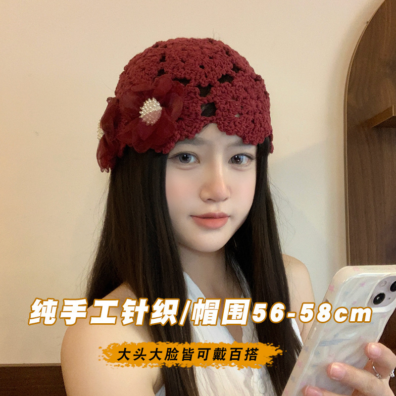 韩系镂空花朵包头帽女夏季薄款显脸小百搭帽子|undefined
