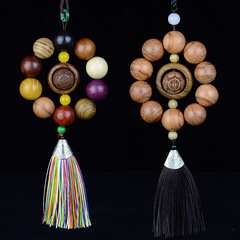Multi-Color Wooden Car Hook, Green Sandalwood Craftsmanship Creative Sandalwood Decorated Buddhist Beads Bracelet Car Hook Decorative Ornament