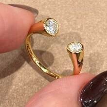 小红书爆款中古风双石戒指点钻素圈中古风戒指排戒简约高级感轻奢