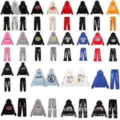 地獄の星国境を越えたアメリカのレトロなHellstar Hoodie高街の男性のゆるい女性の帽子付きのセーターセット
