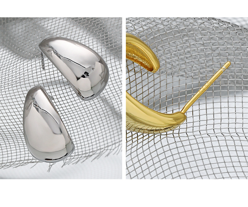 Korean minimalist geometric oval smooth sterling silver earrings