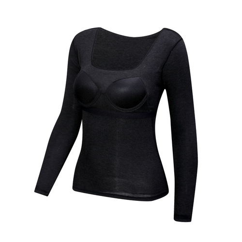 Thermal underwear for women in autumn and winter, thickened with velvet, seamless, tight, versatile, long-sleeved, round-neck bottoming shirt with padded top