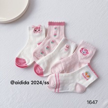 女童网眼中筒袜爱嘀嗒新款夏季薄款透气网袜可爱卡通立体兔子棉袜