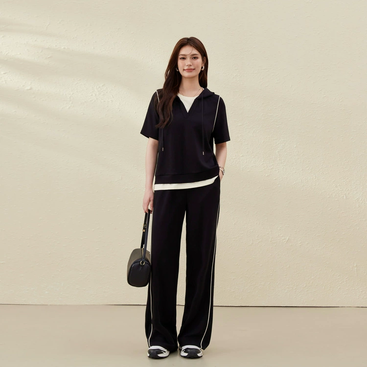 [Свободная погоня за светом] Контрастный цвет шапки вязаный свитер широкие брюки, набор смехотворно, большой размер, толстый мм, летний новый