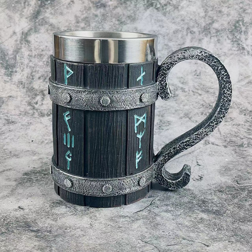 New 304 resin stainless steel barrel beer mug personalized bamboo barrel mug large capacity bar mug