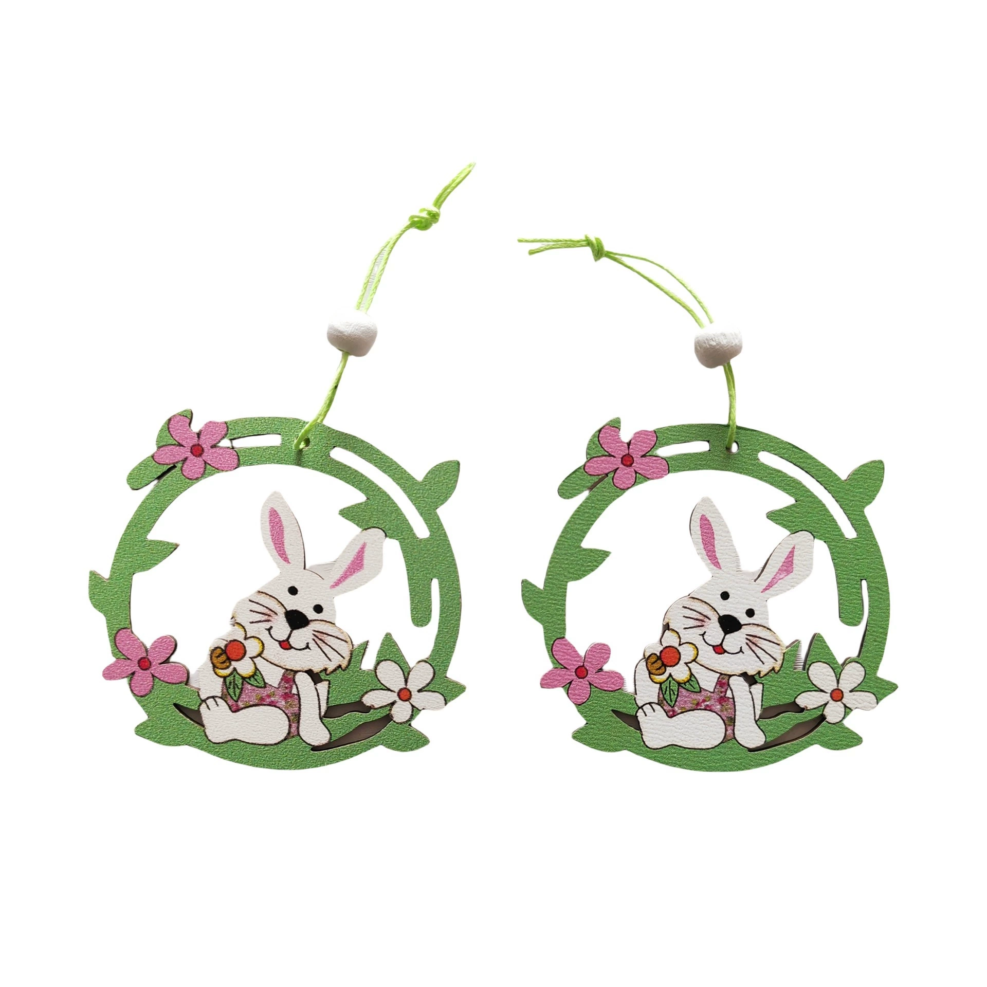 Трансграничная пасхальная креативная декоративная кролик цветок деревянная щепа подвесная деревянная ремесла внешняя торговля пасхальный кролик