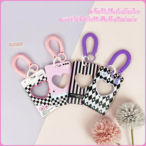 ins pink cute student cartoon card holder anti-lost slide cover embossed card holder badge work badge protective cover girl heart