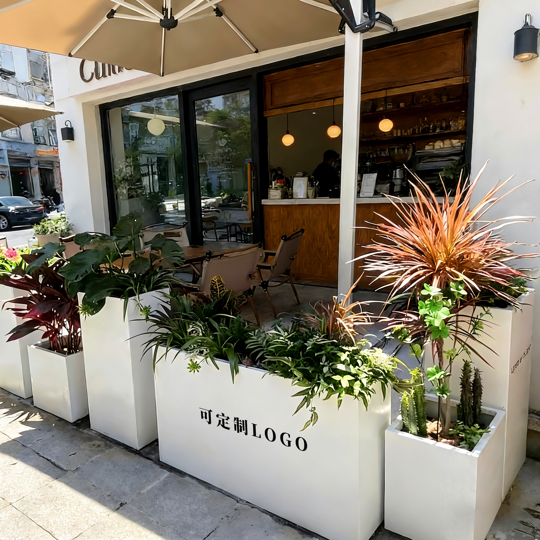 Outdoor flower box combination, stainless steel partition fence, outdoor garden rectangular railing, landscaping, and planting box for the entrance