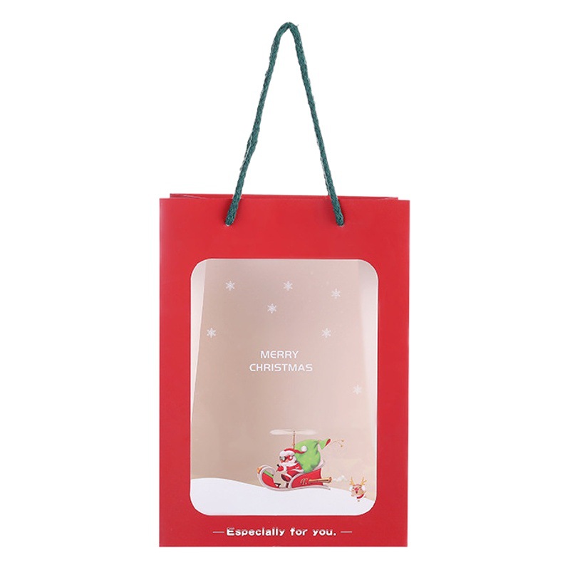 Bolsa de regalo de Navidad ventana transparente bolsa de papel portátil copo de nieve bolsa de papel Kraft exquisito embalaje bolsa de regalo en stock