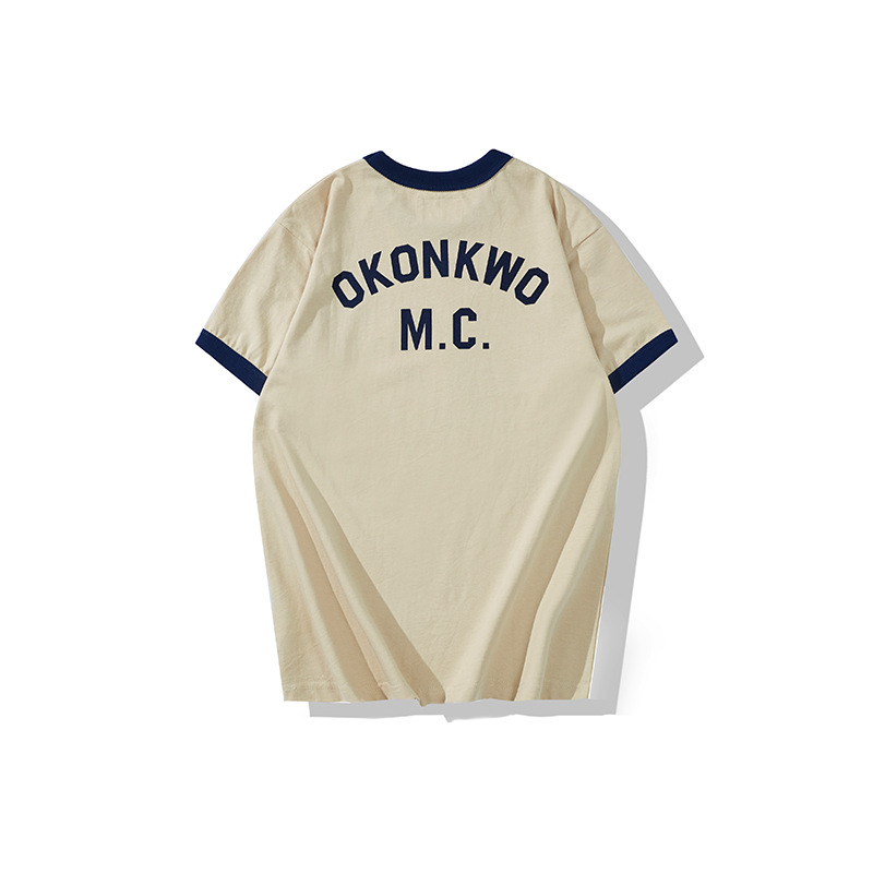 OKONKWO motocicleta impresa color matching ameikaji camiseta 200g cuello redondo color matching collar manga corta Camiseta