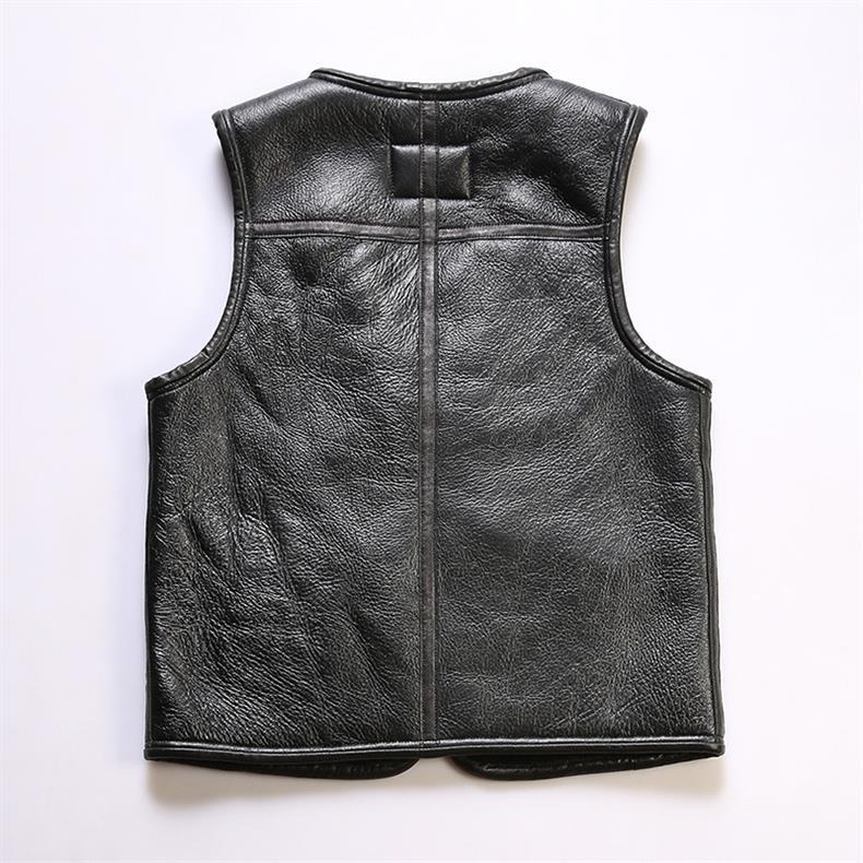 Description Picture 5 of item2024 Spring Men's Motorcycle Genuine Leather Vest Solid Color Large Pocket Sleeveless Biker Jackets Punk Vintage Vest Streetwear