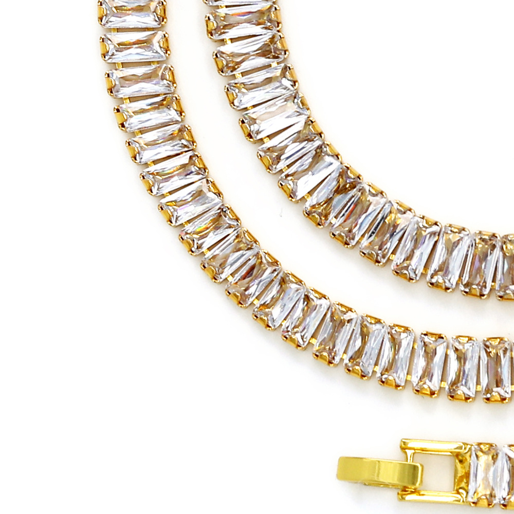 Lina Minimalist Cuban Chain Necklace With Rectangular Zircon Pave_voghion.com