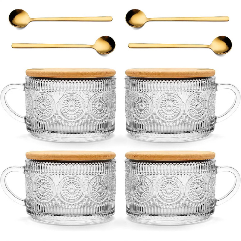 Amazon Explosions 14oz with Sunflower Relief Breakfast Cup Milk Cup Oatmeal Cup Glass with Lid and Spoon Amazon Explosions 14oz with Sunflower Relief Breakfast Cup Milk Cup Oatmeal Cup Glass with Lid and Spoon