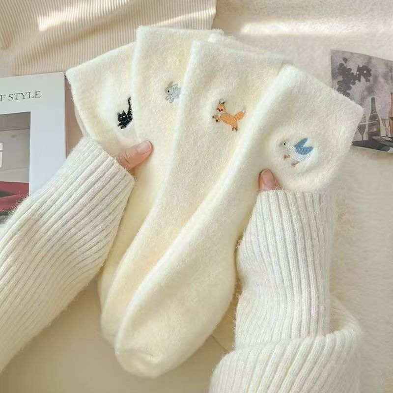 Winter Thick Socks Trendy Goddess Mink Velvet Fleece Thickened Sleep Home Socks Australian Wool Socks Coral Fleece Mid-Tube