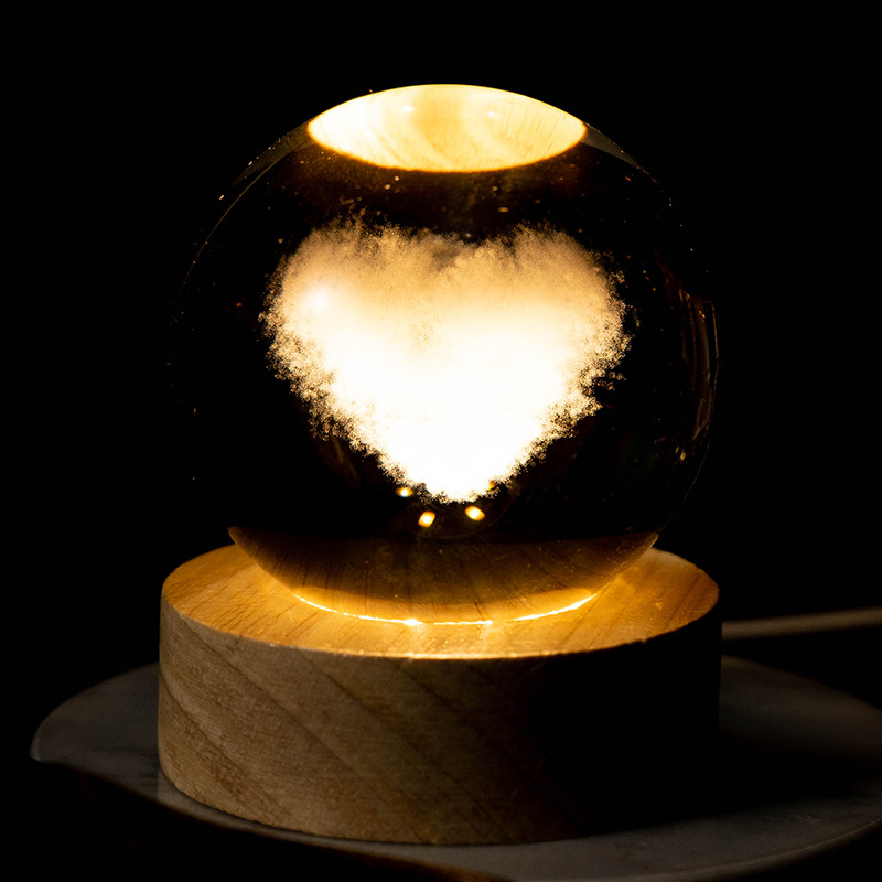 Luminoso Galaxy talla interior Luna bola de cristal luz la noche creativa decoración escritorio USB base madera regalo para niños y niñas