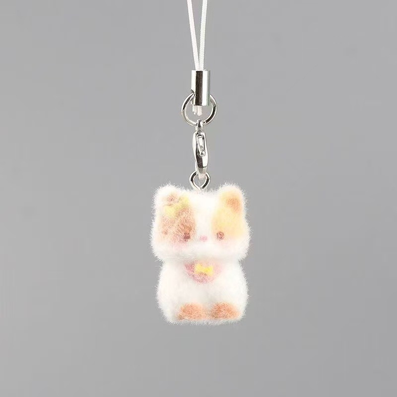 new cartoon cute flocking three-dimensional resin  key chain handbag pendant mobile phone lanyard gift trinket