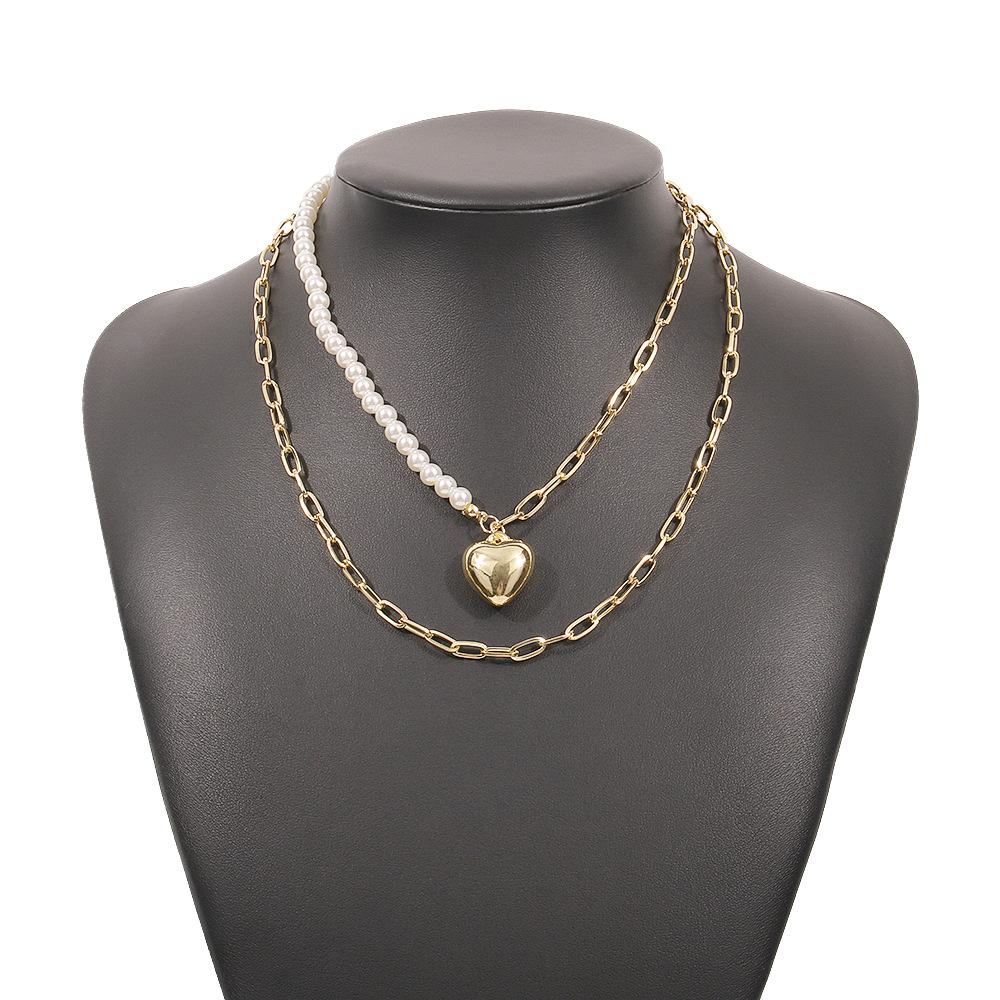 Simple Imitation Pearl Double-layer Clavicle Chain Heart Shape Necklace display picture 11