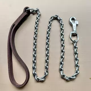 龙骨链牛皮把手不锈钢牵引绳中大型犬狗链子防咬牵引绳狗链结实