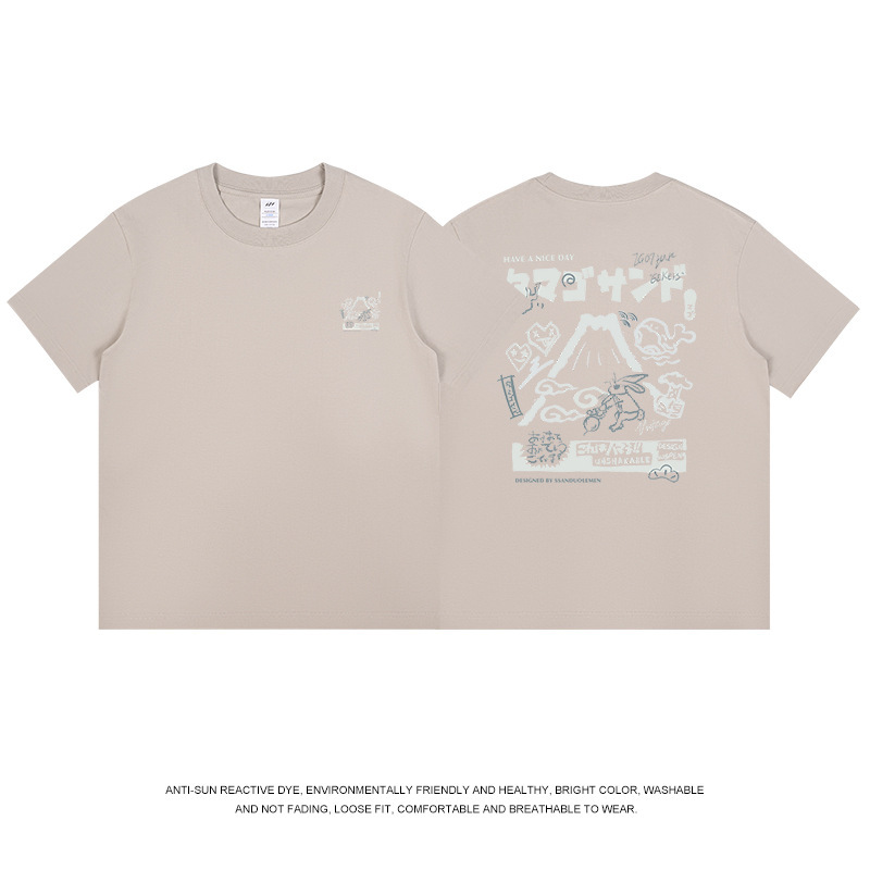 メンズトレンディブランドアメリカンマウンテンラビットプリントTシャツメンズ夏ルーズラウンドネック半袖マルチカラー多用途ボトリングシャツレディースイン|undefined