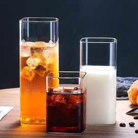 高硼硅玻璃杯透明花茶杯啤酒威士忌牛奶果汁杯方形杯子玻璃水杯
