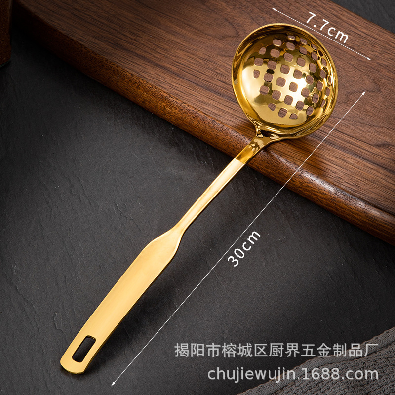 チタンメッキ金色スープスプーン棚ステンレススプーン漏れスプーン鍋スプーン棚ホテル食器棚陶磁器皿スプーン棚|undefined