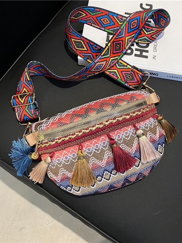 2026 New Style Tassel Woven Small Bag Casual Simple Shoulder Bag Crossbody Bag Waist Bag Women's Ethnic Style Chest Bag