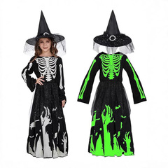 ハロウィーンの女性の夜の光の死神のスカルの骨格の服の女の子の万聖の派のチームの集まりのCOSの服の装飾