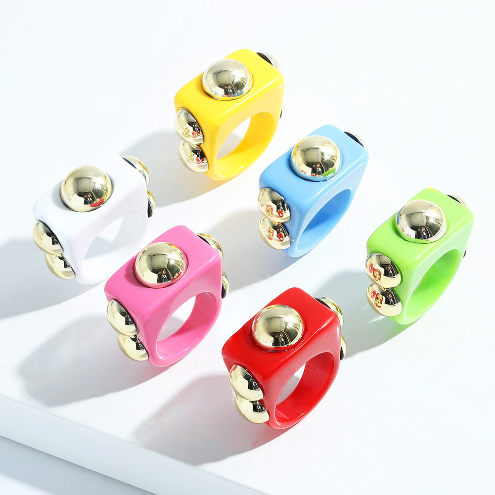 Fashion Candy Color Acrylic Inlaid Metal Beanie Ring display picture 2